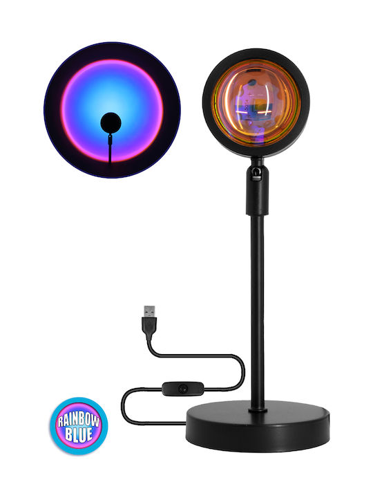 GloboStar Rainbow Blue 180° Decorative Lamp Sunset LED 12W DC 5V with Projector LENS Special Effects & USB Cable Black