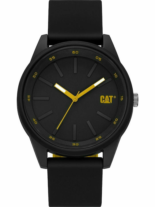 CAT Insignia Ceas Barbati 43mm Baterie cu Culoare Neagră Cauciuc Λουράκι