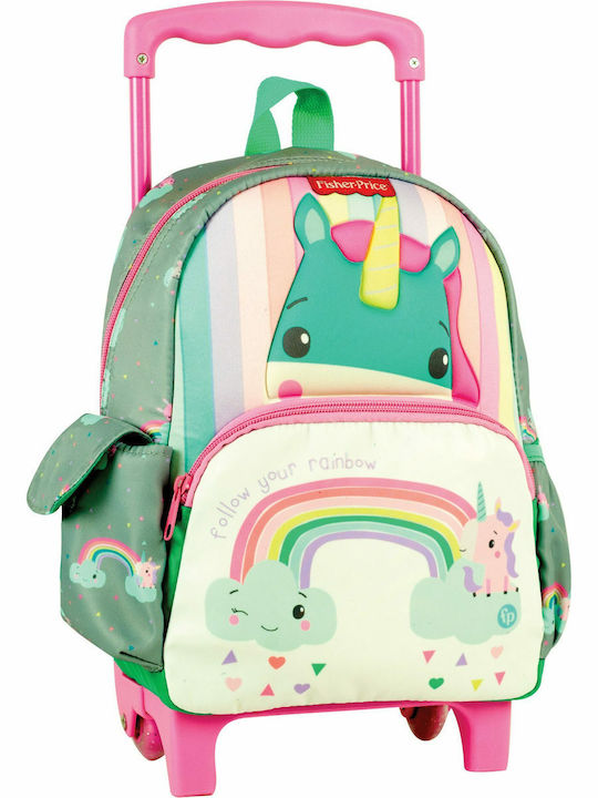 Fisher Price Unicorn School Bag Trolley Kindergarten in Green color 12lt