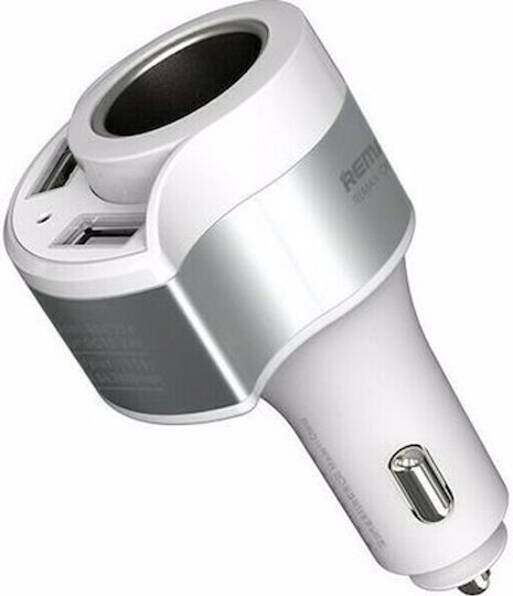 Remax RCC218 Car Charger 24W with Ports: 2xUSB 1xLighter White Color