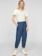 Damen Stoff Capri Hose Blau