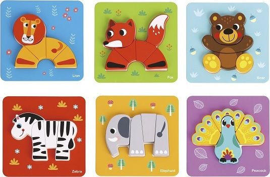 Ξύλινο Παιδικό Puzzle Mini Animals για 1+ Ετών 34pcs Tooky Toys
