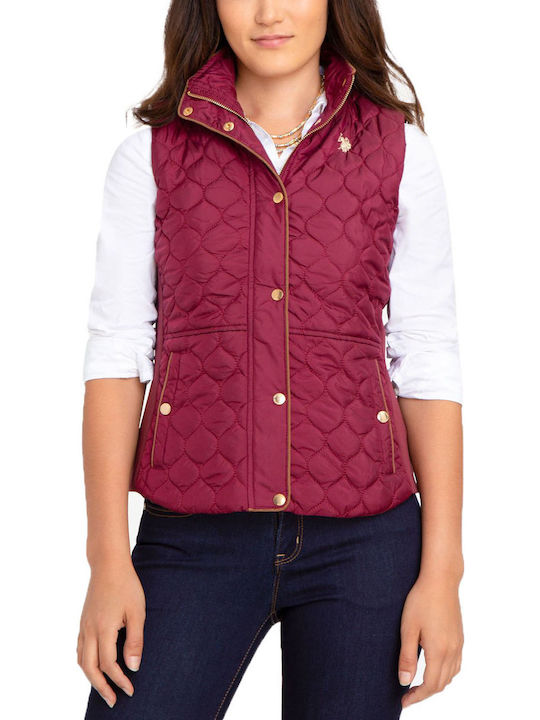 U.S. Polo Assn. Women's Short Puffer Jacket for Spring or Autumn Burgundy