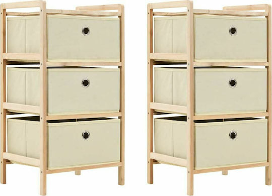 Drawers Storage Made of Wood & Fabric with 2 Drawers Beige L32xW26xH60cm