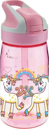 Laken 8-48-077-16 Tritan Jannu Kids Water Bottle Unicorn Plastic with Straw Non Spill Pink 450ml