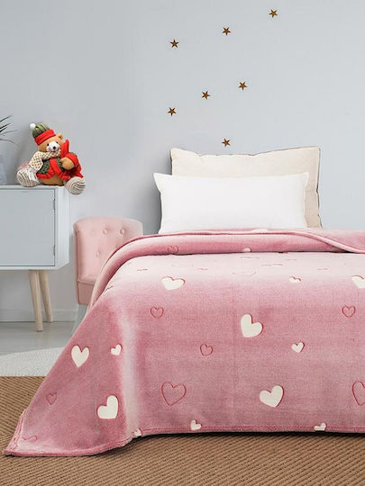 Sunshine Fleece Blanket Hearts Fluorescent Pink 160x220cm 041-52-01-Hearts
