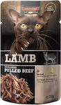 Leonardo Pulled Beef Wet Food for Adult Cats in Pouches with Lamb Grain-Free 70gr