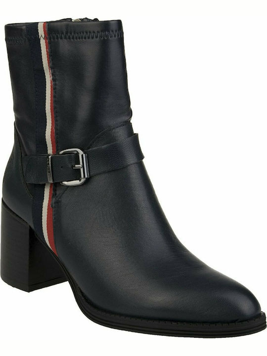 Agnes Ghete Dama De Piele Ankle Boots Cu Toc Navy Albastru Marin