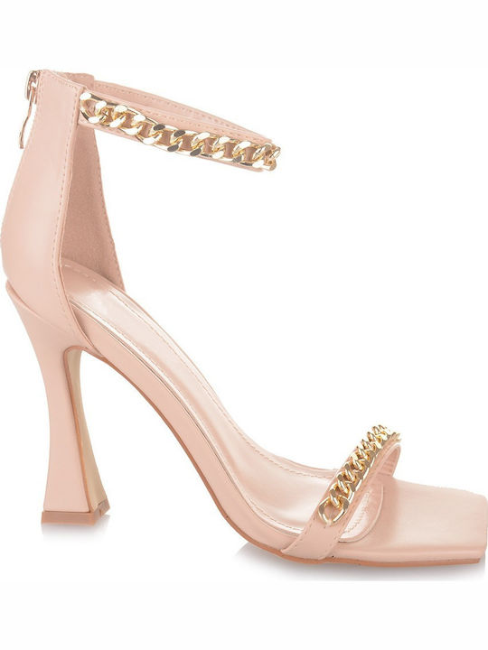 Famous Shoes Women's Sandals with Ankle Strap Pink with Chunky High Heel