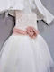 Carousel White Baptism Clothing Set with Hair Accessories , Cardigan & Dress made of Tulle 3pcs