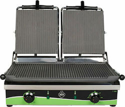 M&M equipment Commercial Double Sandwich Maker with Ribbed Top and Ribbed Bottom 4000W