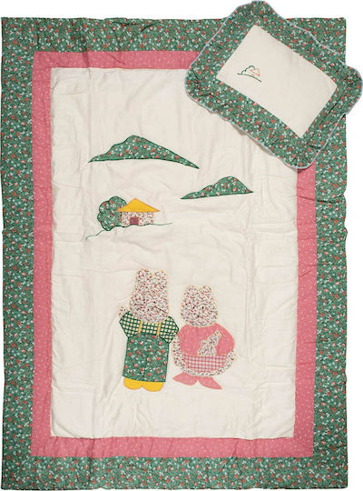 Silk Fashion Blanket Cot Bunnies Cotton Green 90x125cm
