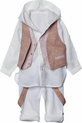 Nst Nastasia Boys Linen Baptism Suit with Vest Thomas Hood 3pcs Pink