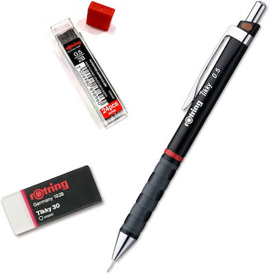 Rotring Tikky Mechanischer Bleistift zum Zeichnen 0.5mm mit Radiergummi 3Stück Schwarz