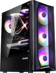 Zalman N4 Jocuri Turnul Midi Cutie de calculator cu fereastră laterală și iluminare RGB Negru