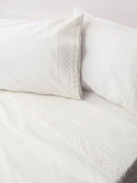 Viopros Nο 3 Bridal Sheet Set Super Double 4pcs with Lace Ecru 240x265cm