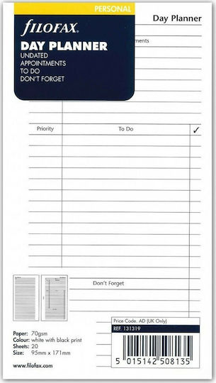 Filofax Personal Day Rezerve A6 Cu dungi Alb