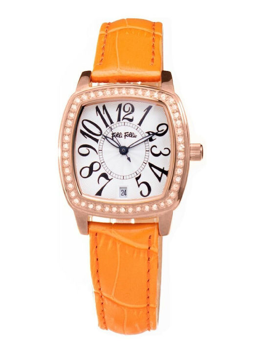 Folli Follie Women's Watch with Orange Leather Strap