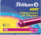 Pelikan 4001 6 Ανταλλακτικά Μελάνια για Πένα Ροζ