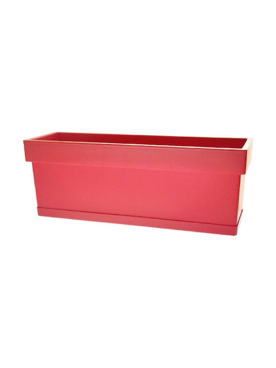 Viomes Πλαστική Ζαρντινιέρα με Πιάτο Linea Planter Box 48x17cm in Burgundy Color 822