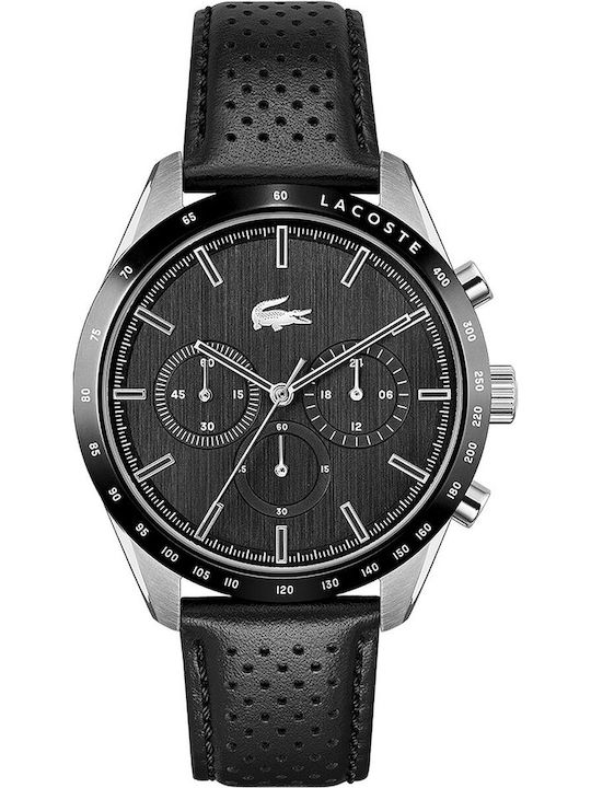 Lacoste Boston Ανδρικό Ρολόι 42mm Χρονογράφος Μπαταρίας με Μαύρο Δερμάτινο Λουράκι