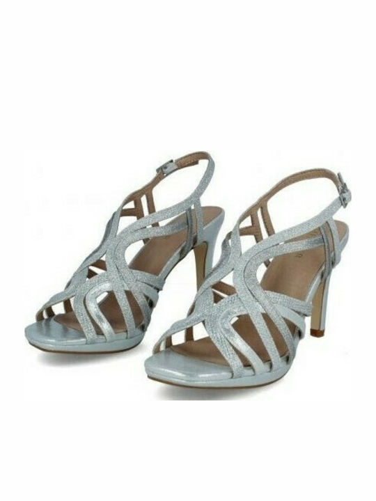 Menbur Stoff Damen Sandalen in Silber Farbe