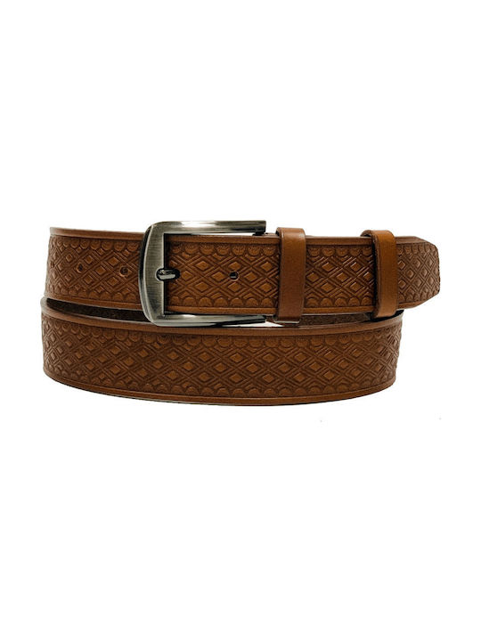 Men's Belt made of Genuine Leather of Exceptional Quality with Pyrography 3,5cm Greek Made in Taba