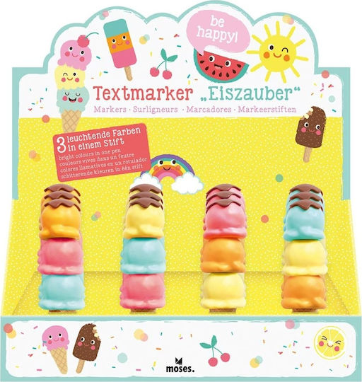 Moses Happy Highlighter Ice Magic Textmarker Mehrfarbig 3Stück (Μiverse Farben)