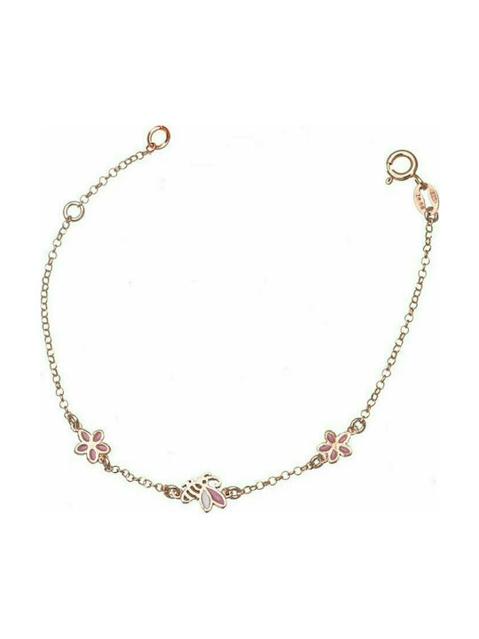 Children's bracelet made of pink gold plated silver with melissa with flowers