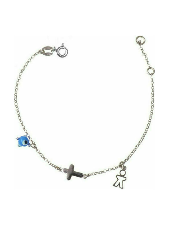 Children's bracelet made of silver with a boy's eye and a cross