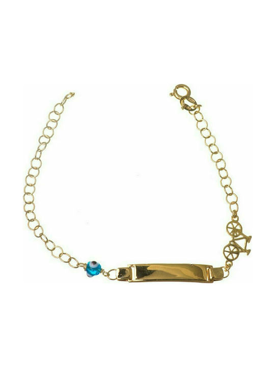 Children's identity bracelet made of gold plated silver with bicycle and peephole