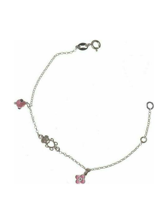 Children's bracelet made of silver with teddy bear with cross and eye