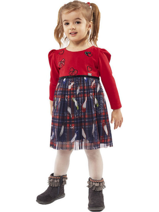 Εβίτα Παιδικό Φόρεμα Τούλινο Μακρυμάνικο Κόκκινο