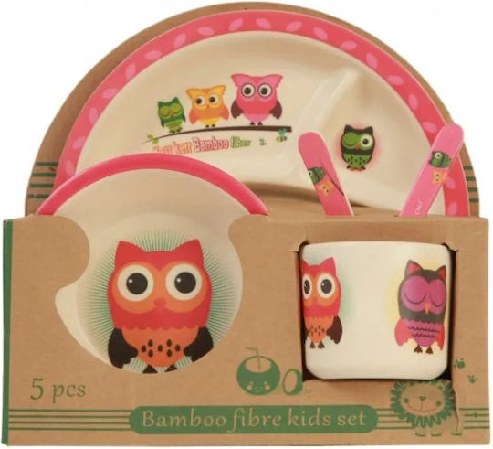 Feeding Set Owls made of Bamboo White 5pcs