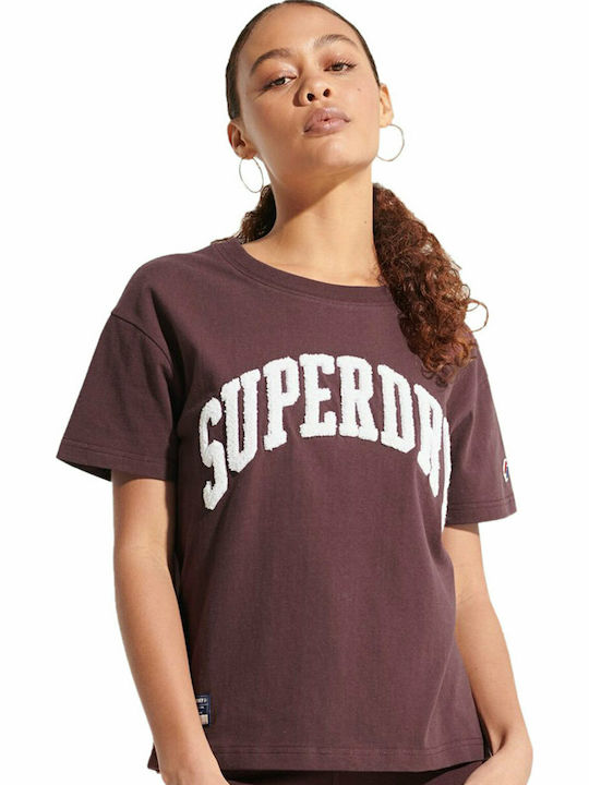 Superdry Varsity Arch Αθλητικό Γυναικείο T-shirt Deep Burgundy με Στάμπα