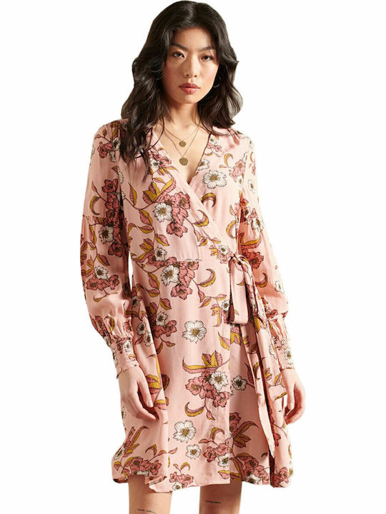 Superdry Summer Mini Wrap Dress Pink