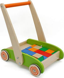 Eva Toys Baby Vehicle Καρότσι με Ξύλινα Τουβλάκια for 12++ months