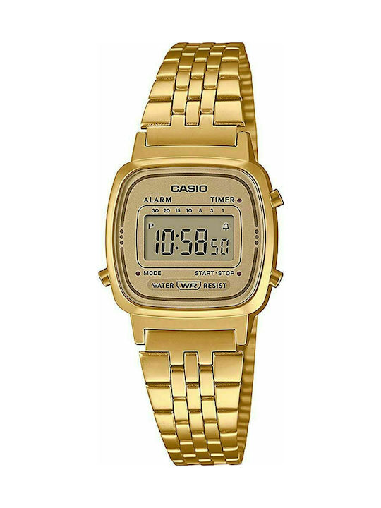 Casio Vintage Ψηφιακό Ρολόι με Μεταλλικό Μπρασελέ σε Χρυσό χρώμα