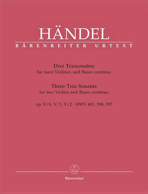 Barenreiter Handel - Three Trio Sonatas For 2 Violins & Basso Continuo pentru Vioară / Bas