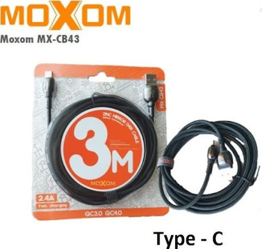 Moxom MX-CB43 Braided USB 2.0 Cable USB-C male - USB-A Black 3m