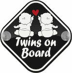 Twins on board καρδούλα, Σήμανση αυτοκινήτου Baby On Board ξύλινο με βεντουζάκια (16x16cm)