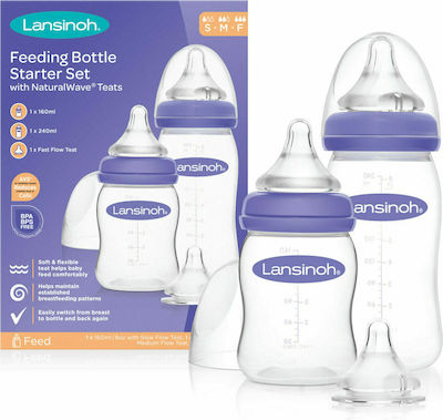 Lansinoh Set aus Plastikflaschen Starter Set mit Silikonsauger für 3+ Monate 240ml 2Stück