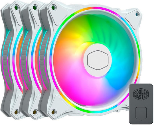 CoolerMaster Masterfan MF120 Halo 3in1 White Edition Case Fan (1800rpm / 47.2cfm) with RGB Lighting and 4-Pin PWM Connection 3pcs White