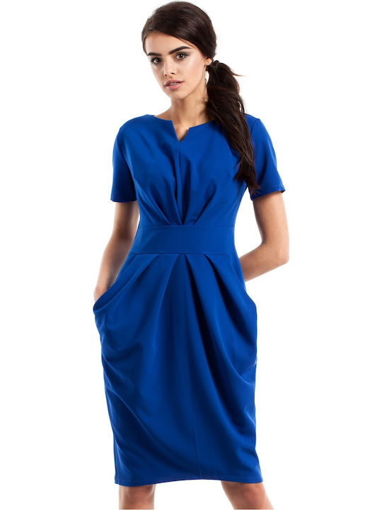 MOE M234 Midi Dress Short Sleeve Blue MOE234