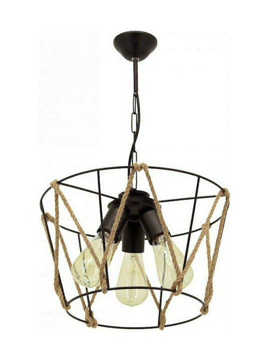 Klikareto Ayben Pendant Light Black with Rope for Socket E27 35x65cm