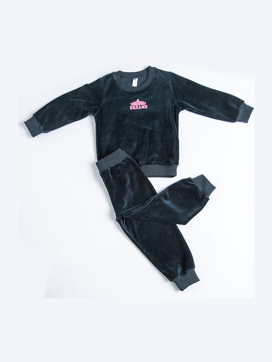 Dreams by Joyce Set Top & Bottom Kids Winter Velvet Pyjamas Navy Blue