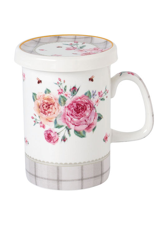 Floral Paris Roses Porcelain Cup with Lid White