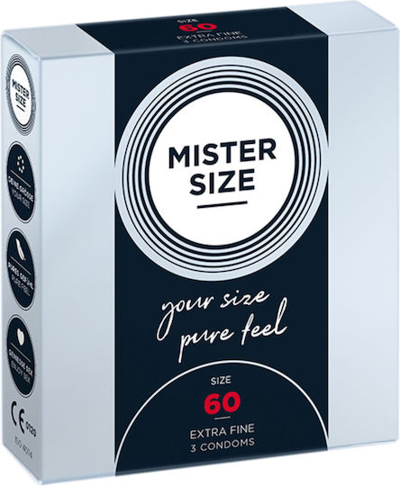 Mister Size Προφυλακτικά Extra Fine Size 60mm 3τμχ 60mm Λεπτά για Φυσική Αίσθηση Natural Vegan