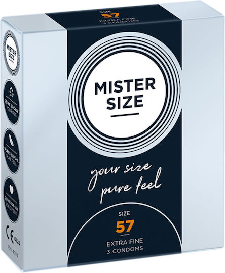 Mister Size Προφυλακτικά Extra Fine Size 57mm 3τμχ 57mm Λεπτά για Φυσική Αίσθηση Natural Vegan
