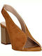 Paola Ferri Leather Women's Sandals Taba with Chunky High Heel